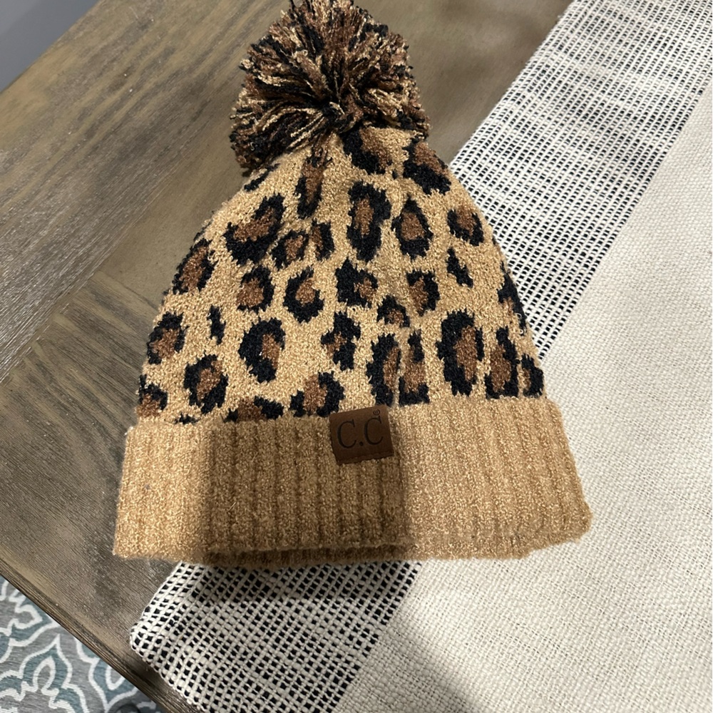 Leopard Beanie with Pom Pom